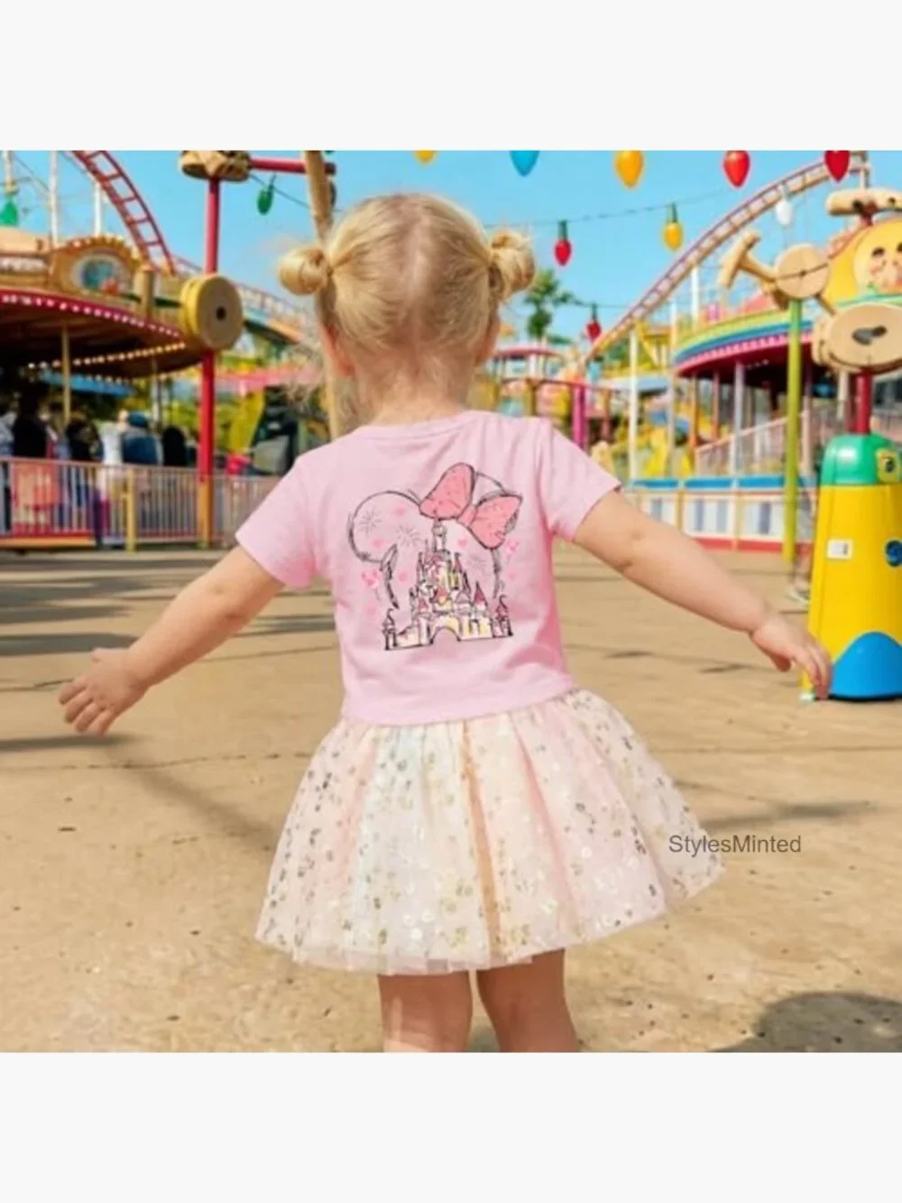Kids Bow Graphic Short Sleeve Crew Neck T-Shirt Castle Print Vacation Tee